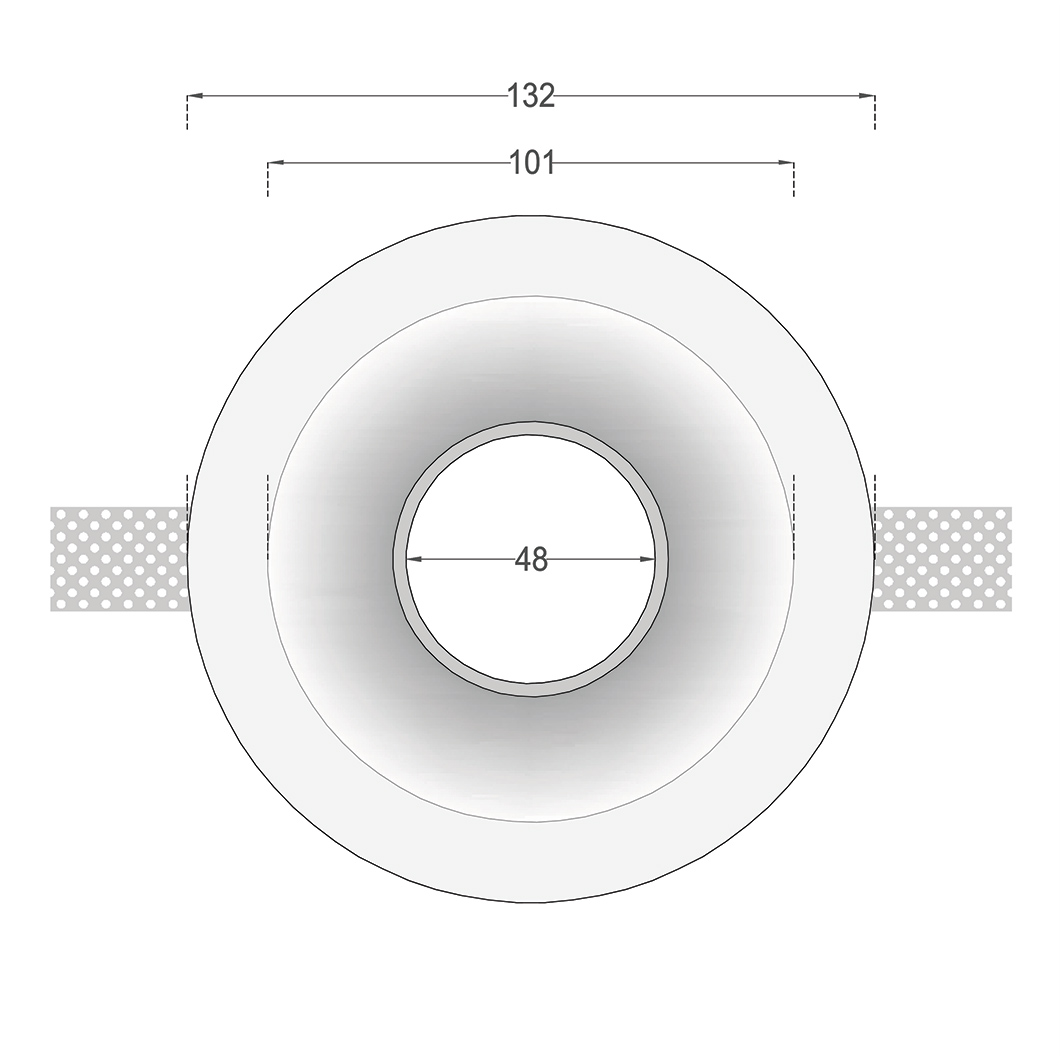 Dimensions drawing front elevation of Nama Fos 03 Round Plaster In Downlight