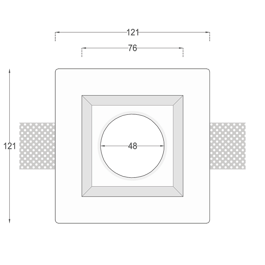 Dimensions drawing front elevation of Nama Fos 08 Square Plaster In Downlight