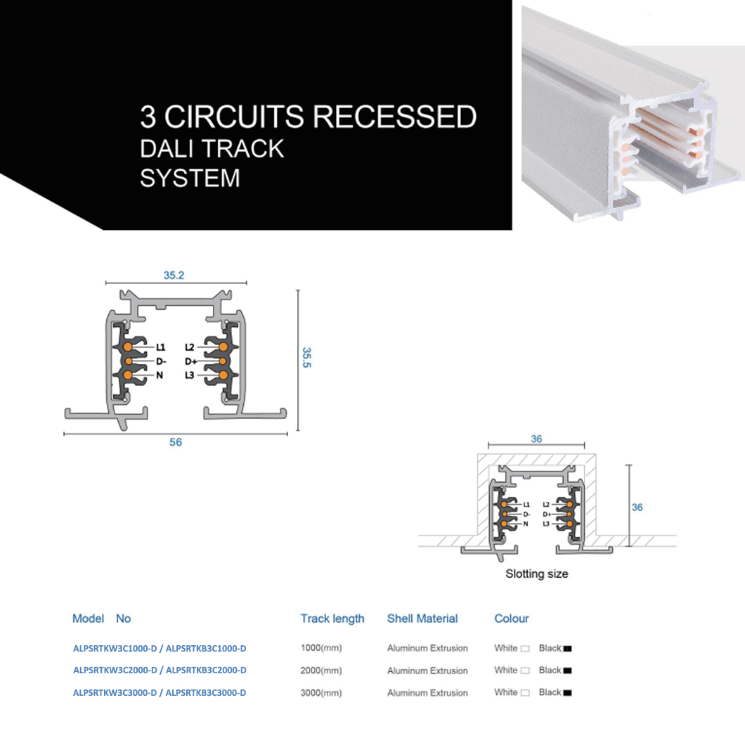 DLD Alps 3 Phase LED Dimmable Recessed Mounted Modular Track System Components| Image:3