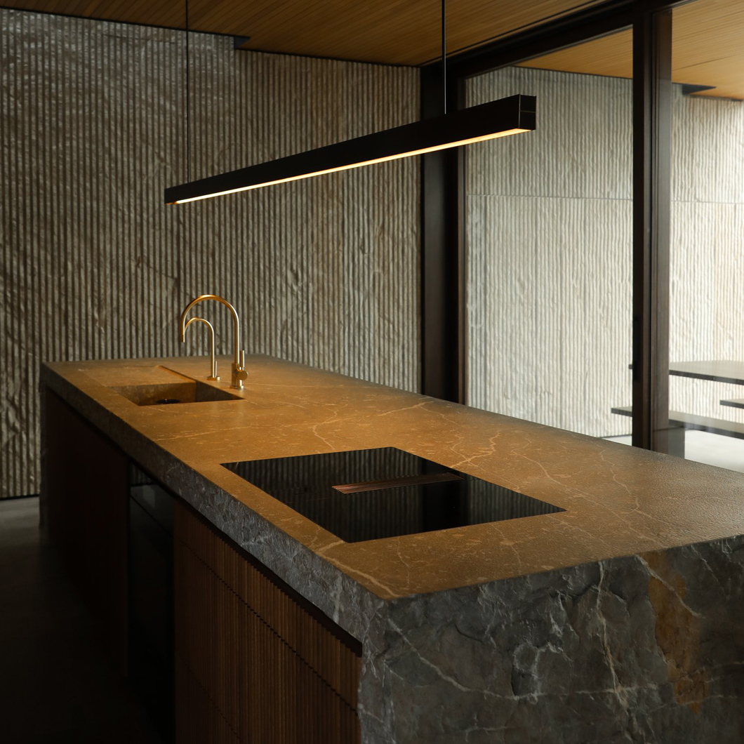 Contain H Linear LED Pendant above kitchen island