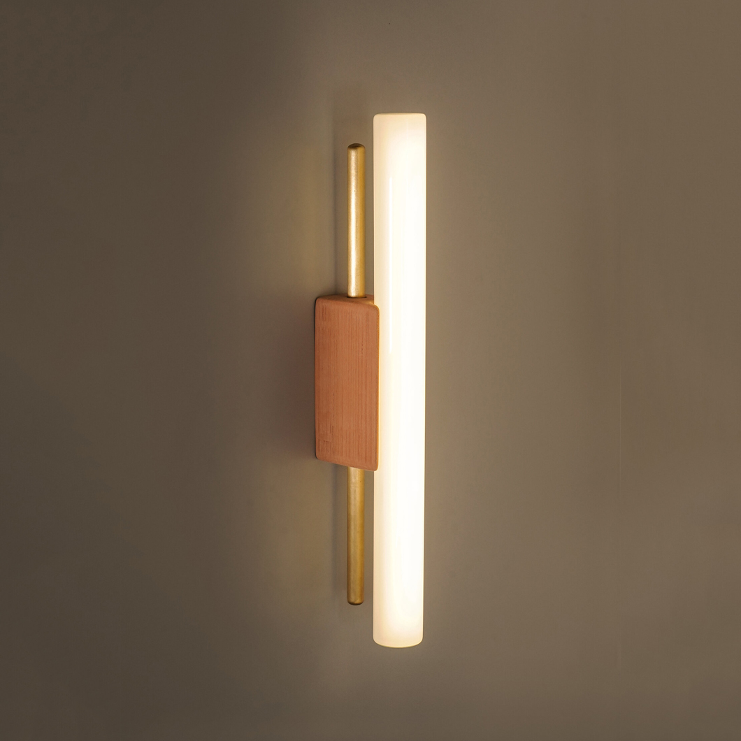 Contain Tubus LED Wall Light with terracotta mount and brushed brass rod