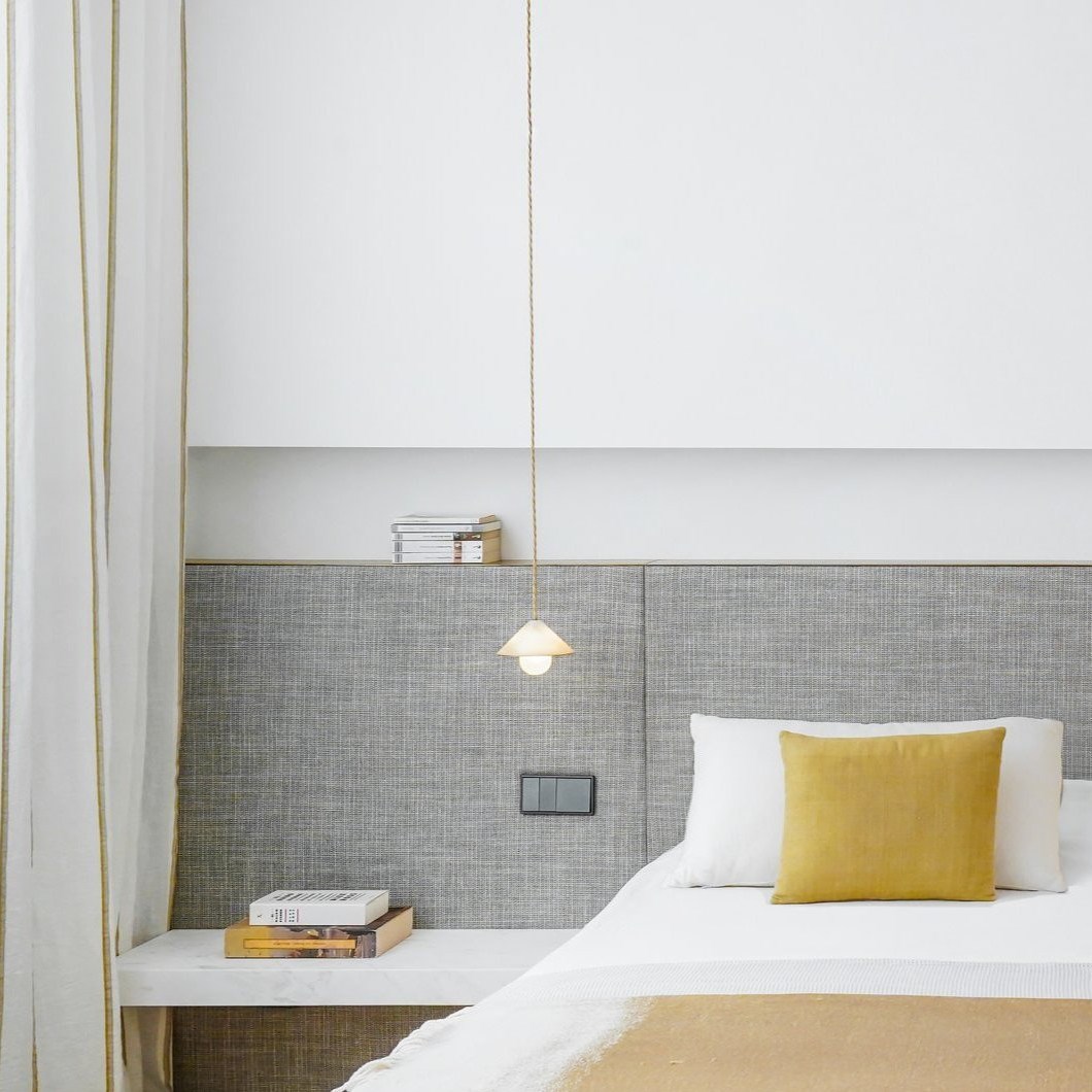 Contain Alba Top Pendant used as suspended bedside lamp