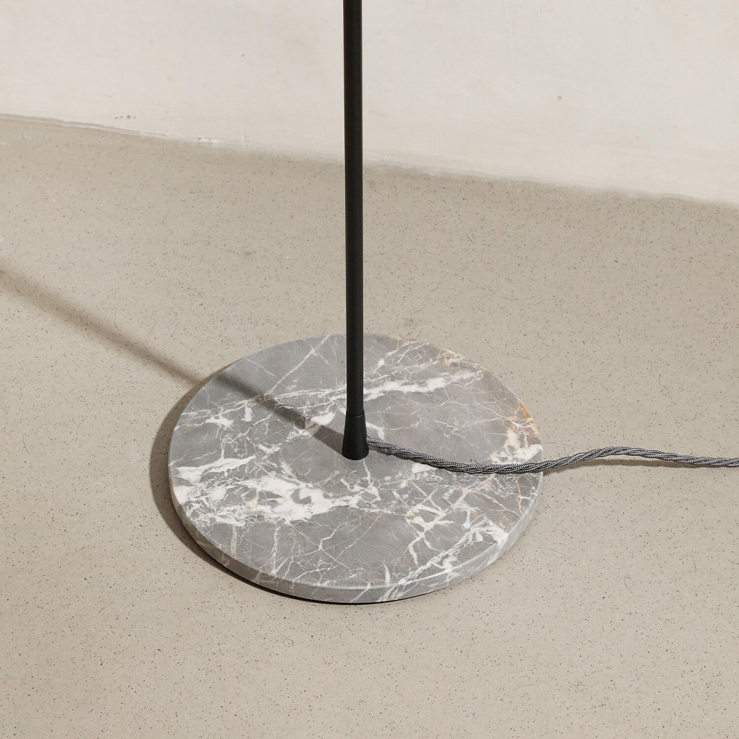 Contain Book XL Floor Arm Lamp in matt black with grey marble stone