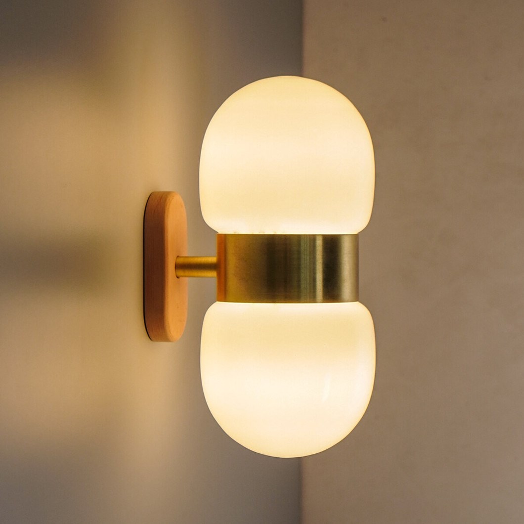 Contain Nuvol Double PLA Wall Light in brushed brass with terracotta base 