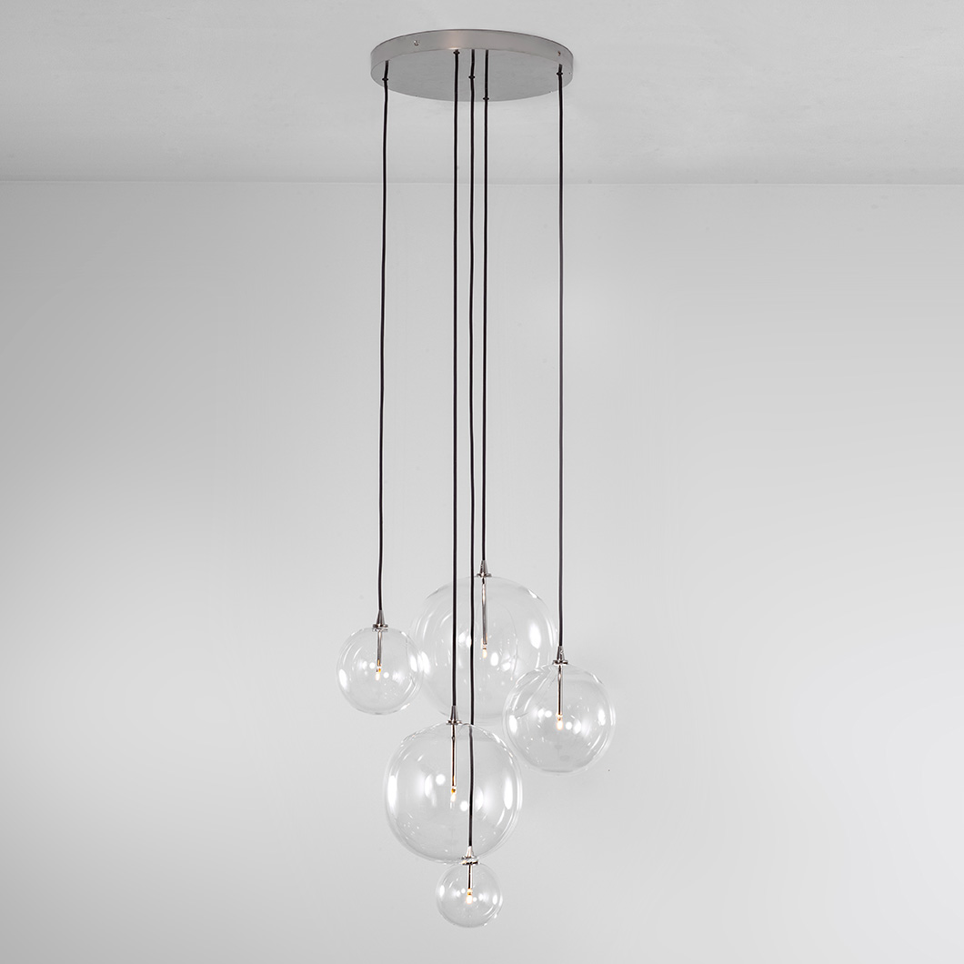 Schwung Cluster 5 Mix Chandelier with polished nickel canopy