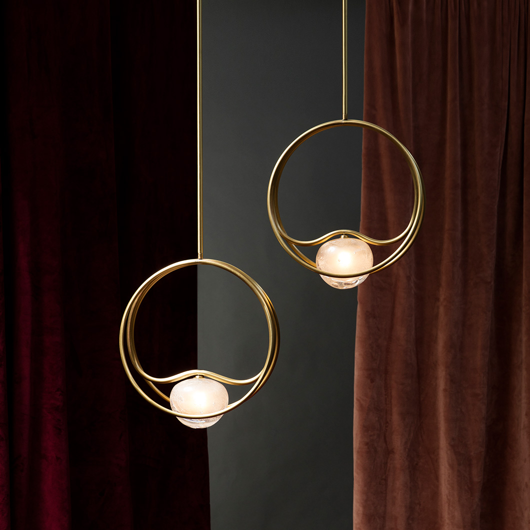 Two Esperia Pulsar Single Pendants suspended side by side 