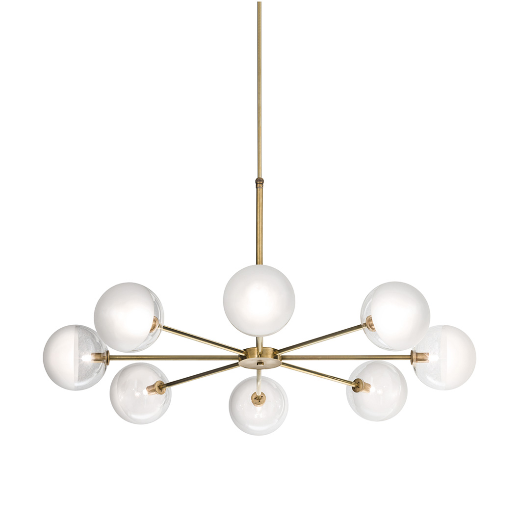 Grand 8 arm chandelier finished in natural brass