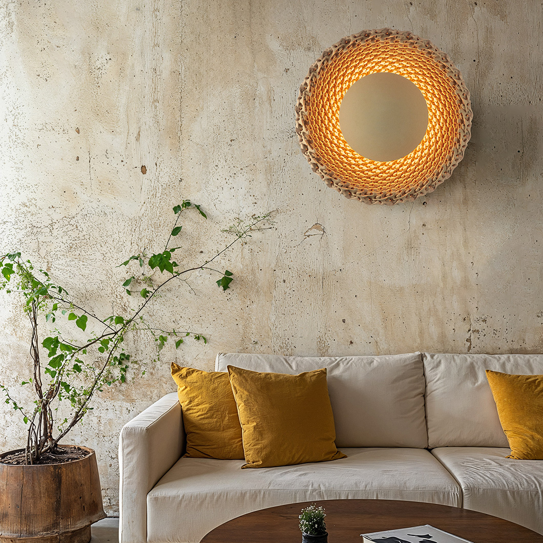 Round wall light made from black quartz sand alternative image